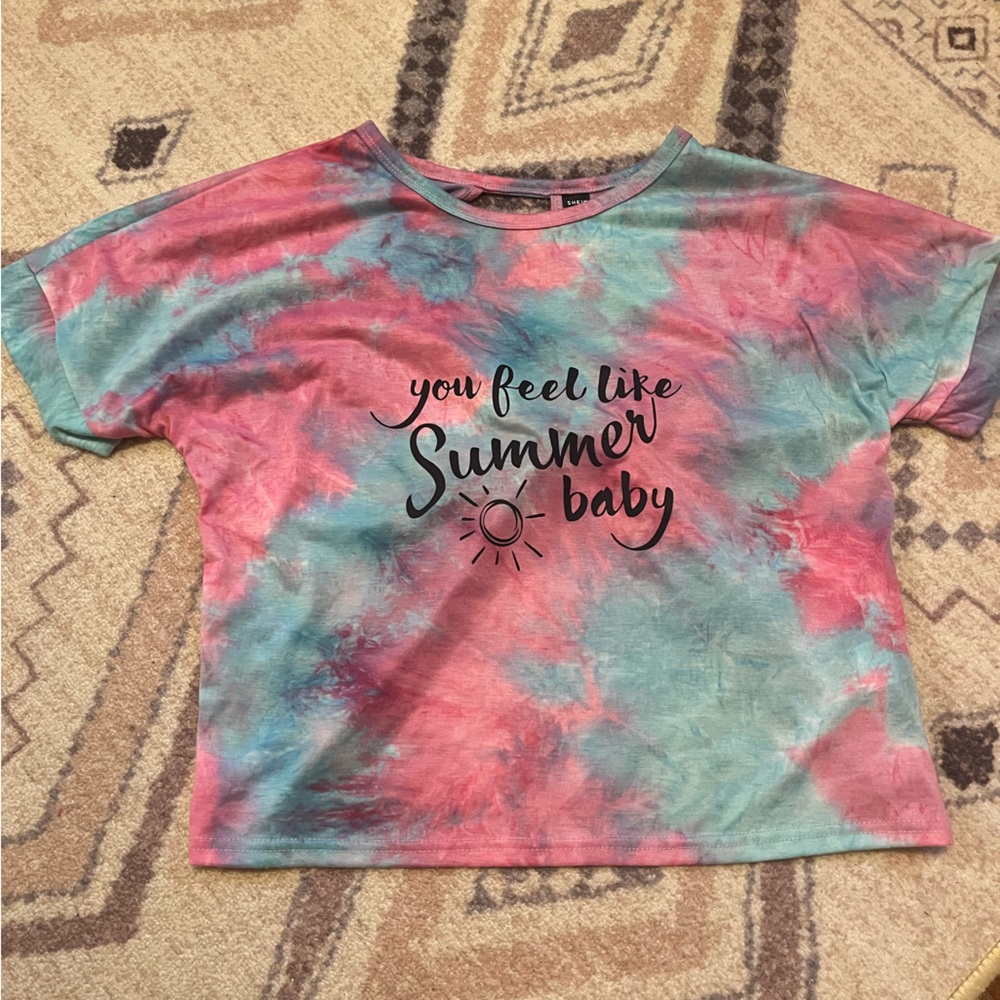 Pink and blue tie dye crop t shirt you feel like summer baby jonas brothers M